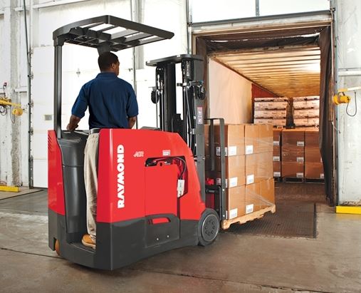 Counterbalanced forklift on dock