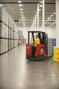 Raymond-forklift-in-beverage-warehouse