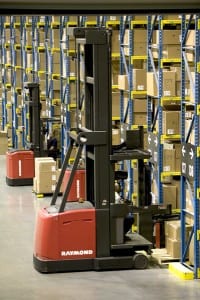 Raymond forklift in pallet racking system