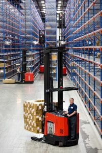 Raymond-electric-trucks-in new racking