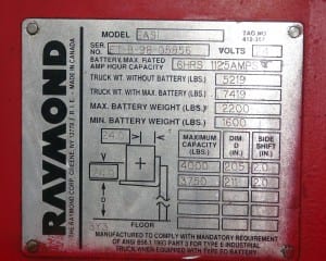 Capacity ratings on forklift spec plates