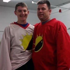 Tim Corcoran and son skate in the All Day Power Play Benefit.