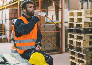 Warehouse worker hydrating